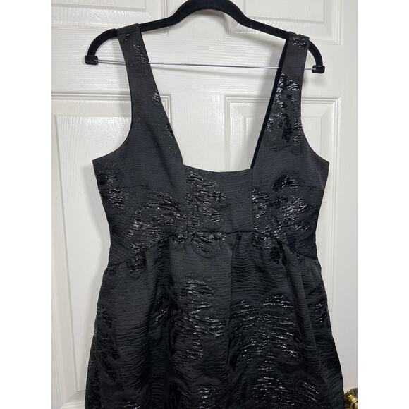 Anthropologie Maeve Jacquard Mini Black Floral Dress Women's 10 Babydoll Fairy - Picture 3 of 10